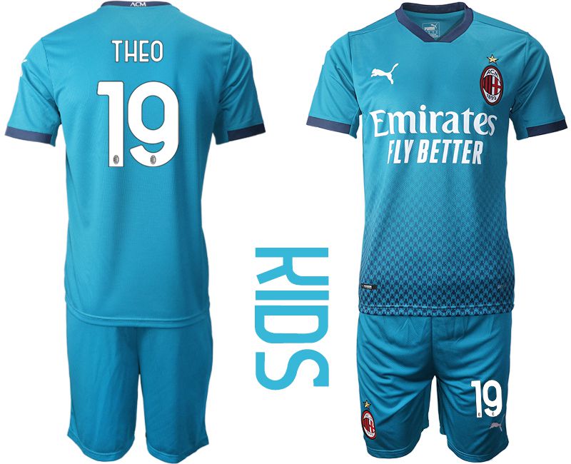 Youth 2020-2021 club AC milan away #19 blue Soccer Jerseys